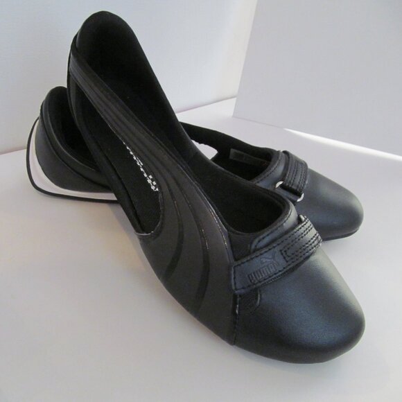 Puma Espera III Black Leather Racing Slip On Shoes Vintage Y2K Ballerinas US 8 - Picture 1 of 16